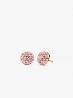Michael Kors 14K Rose Gold-Plated Sterling Silver Colored Pavé Logo Stud Różowe Złote | SN-MK27778