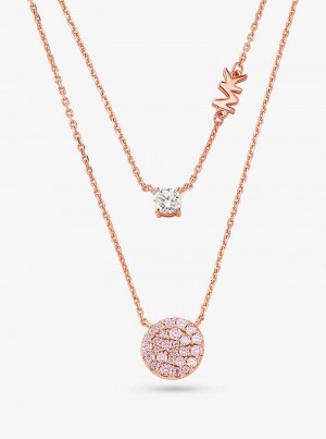 Michael Kors 14K Rose Gold-Plated Sterling Silver Pavé Disc Layering Różowe Złote | SN-MK27802