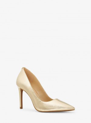 Michael Kors Alina Flex Metallic Snake Embossed Leather Złote | SN-MK27644