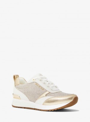 Michael Kors Allie Stride Leather and Glitter Chain-Mesh Szare | SN-MK27410