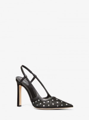Michael Kors Alora Crystal Embellished Mesh Czarne | SN-MK27622