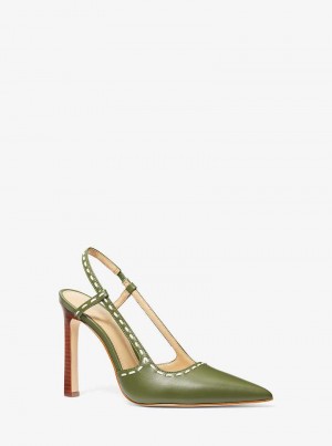 Michael Kors Alora Hand-Stitched Leather Oliwkowe | SN-MK27642