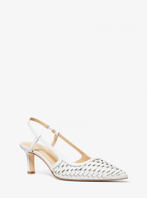 Michael Kors Alora Hand-Woven Leather Białe | SN-MK27505