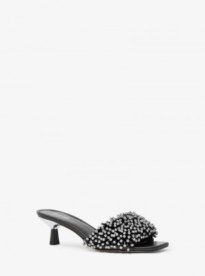Michael Kors Amal Crystal Embellished Leather Czarne | SN-MK27498
