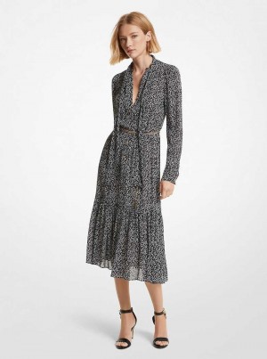 Michael Kors Animal Print Georgette Belted Białe | SN-MK26675