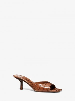 Michael Kors Anita Crocodile Embossed Leather Brązowe | SN-MK27594