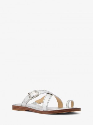Michael Kors Ashton Metallic Leather Srebrne | SN-MK27555
