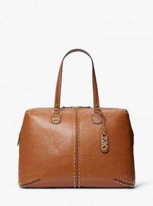 Michael Kors Astor Extra-Large Studded Leather Brązowe | SN-MK28161