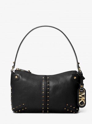 Michael Kors Astor Large Studded Leather Czarne | SN-MK27000