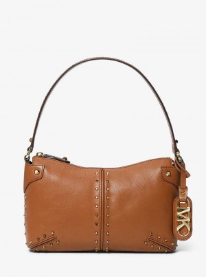 Michael Kors Astor Large Studded Leather Brązowe | SN-MK27001