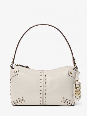 Michael Kors Astor Large Studded Leather Kremowe | SN-MK27002