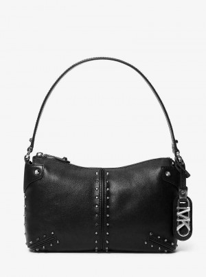 Michael Kors Astor Large Studded Leather Czarne | SN-MK27003