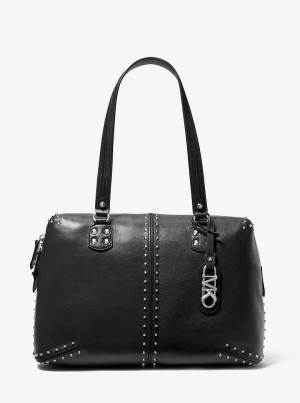 Michael Kors Astor Large Studded Leather Czarne | SN-MK27004