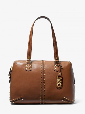 Michael Kors Astor Large Studded Leather Brązowe | SN-MK27049