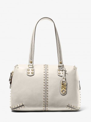 Michael Kors Astor Large Studded Leather Kremowe | SN-MK27050