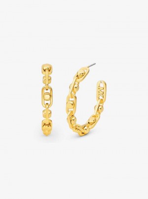 Michael Kors Astor Medium Precious Metal-Plated Brass Link Hoop Złote | SN-MK27767