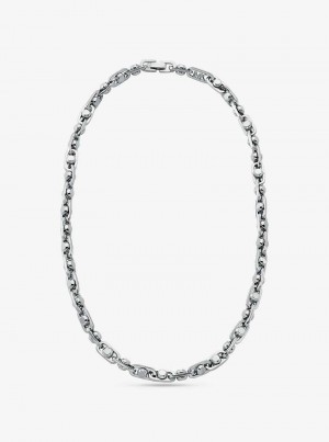 Michael Kors Astor Medium Precious Metal-Plated Brass Link Srebrne | SN-MK27798
