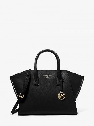 Michael Kors Avril Large Leather Top-Zip Czarne | SN-MK27332