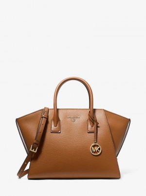 Michael Kors Avril Large Leather Top-Zip Brązowe | SN-MK27333