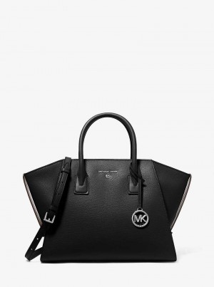 Michael Kors Avril Large Leather Top-Zip Czarne | SN-MK27334