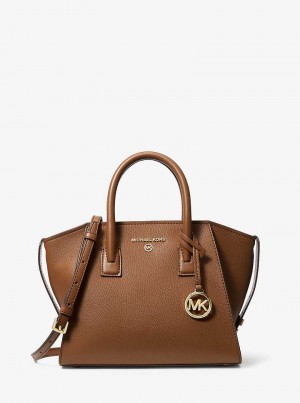 Michael Kors Avril Small Leather Top-Zip Brązowe | SN-MK27336