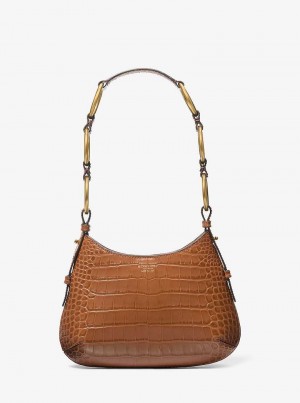 Michael Kors Bardot Mini Crocodile Embossed Patent Leather Brązowe | SN-MK27094