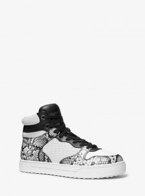 Michael Kors Barett Snake Embossed Leather High-Top Białe | SN-MK28245