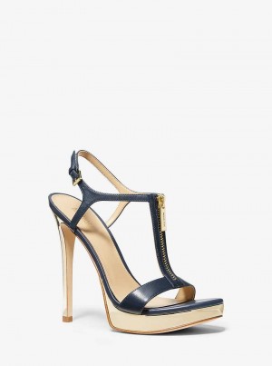 Michael Kors Berkley Leather and Metallic Stiletto Granatowe | SN-MK27559