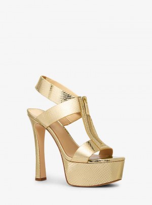Michael Kors Berkley Metallic Snake Embossed Złote | SN-MK27532