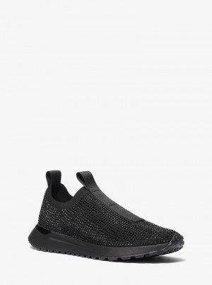 Michael Kors Bodie Embellished Stretch Knit Slip-On Czarne Czarne | SN-MK27469