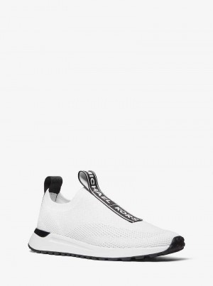 Michael Kors Bodie Logo Tape Mesh Slip-On Białe | SN-MK27476