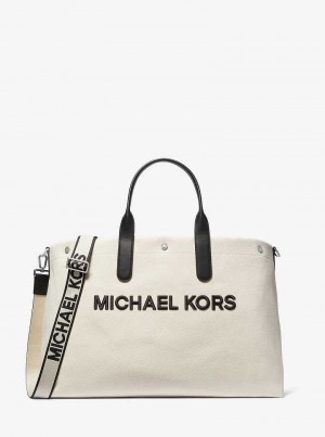 Michael Kors Brooklyn Oversized Cotton Canvas Beżowe | SN-MK26931