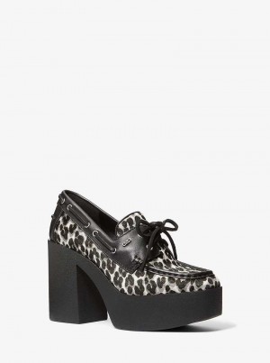 Michael Kors Cameron Leopard Print Calf Hair Platform Czarne | SN-MK27649
