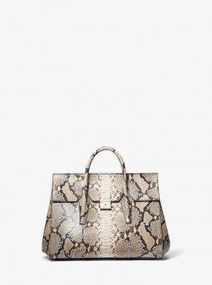 Michael Kors Campbell Large Python Embossed Leather Beżowe | SN-MK27386