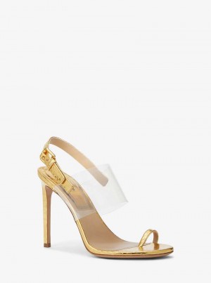 Michael Kors Catherine Metallic Python Embossed Leather Złote | SN-MK27604