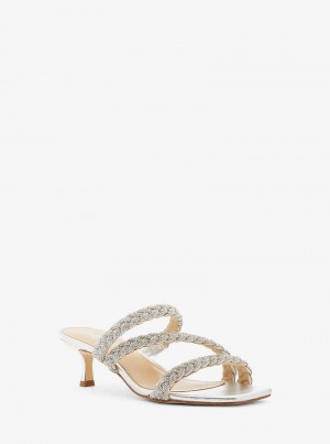 Michael Kors Celia Embellished Metallic Kitten Srebrne | SN-MK27488