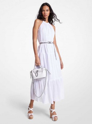 Michael Kors Chain Halter Cotton Lawn Midi Białe | SN-MK26720
