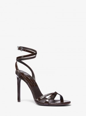 Michael Kors Chrissy Crocodile Embossed Leather Czekolada | SN-MK27553