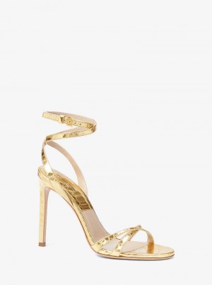 Michael Kors Chrissy Metallic Python Embossed Leather Złote | SN-MK27541