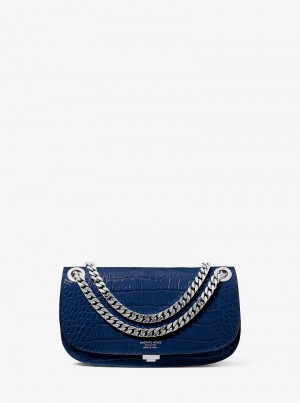 Michael Kors Christie Mini Crocodile Embossed Leather Granatowe | SN-MK27088