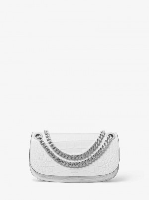 Michael Kors Christie Mini Crocodile Embossed Leather Białe | SN-MK27089