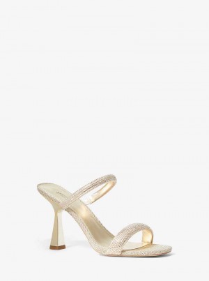 Michael Kors Clara Embellished Metallic Glitter Chain-Mesh Złote | SN-MK27603