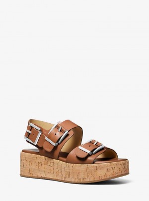 Michael Kors Colby Leather Flatform Brązowe | SN-MK27587