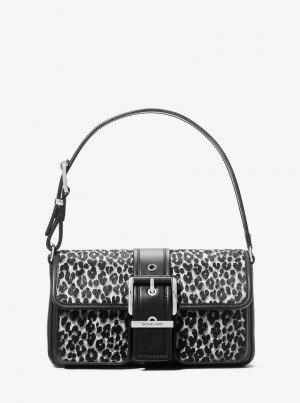 Michael Kors Colby Medium Leopard Print Calf Hair Czarne | SN-MK26960