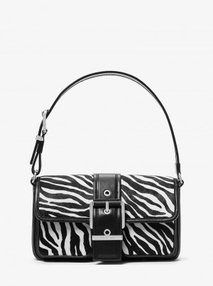 Michael Kors Colby Medium Zebra Print Calf Hair Czarne | SN-MK26966