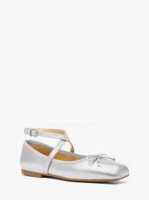 Michael Kors Collette Metallic Leather Srebrne | SN-MK27658