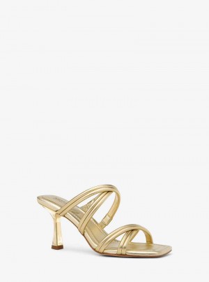 Michael Kors Corrine Metallic Leather Złote | SN-MK27551