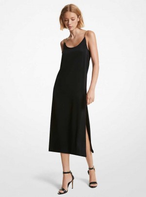 Michael Kors Crepe Chain Midi Czarne | SN-MK26700