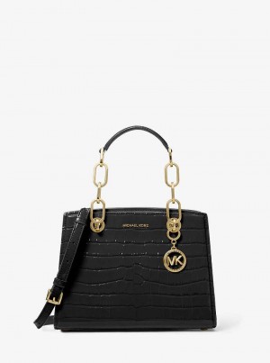 Michael Kors Cynthia Small Crocodile Embossed Leather Czarne | SN-MK27318