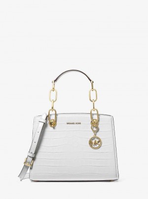 Michael Kors Cynthia Small Crocodile Embossed Leather Białe | SN-MK27319